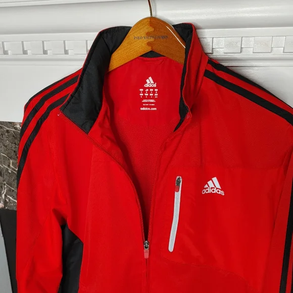 ADIDAS MENS DRIVE 2 WINDBREAKER FULL FRONT ZIP JACKET WITH STOWAWAY HOOD, RED M - Picture 3 of 14